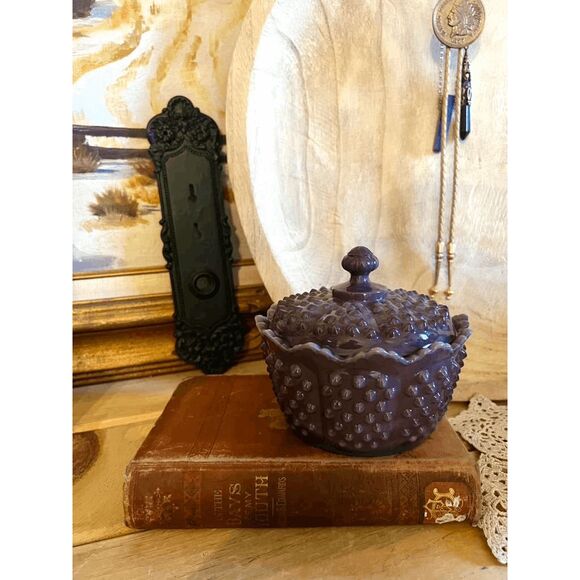 Mosser Glass Gigi Hobnail Butter Tub Eggplant Purple-Vintage Style Covered Dish - Picture 2 of 4